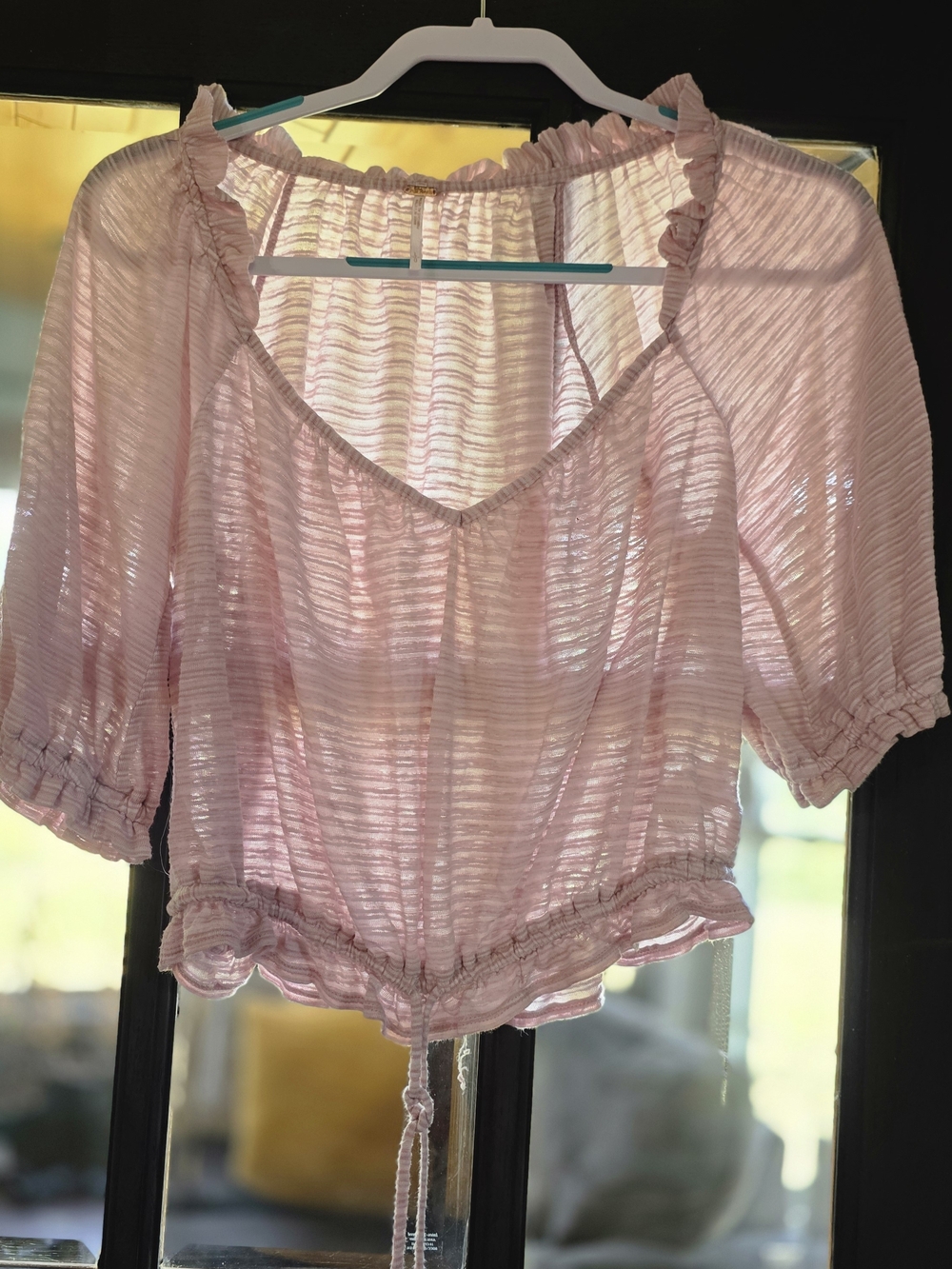 Free People Pale Pink Sheer Ruffle-Trim Tie-Hem Camisole